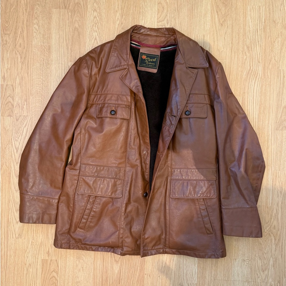 Vintage Reed Sportswear Brown Leather Barn Coat Jacket With Sherpa Liner
